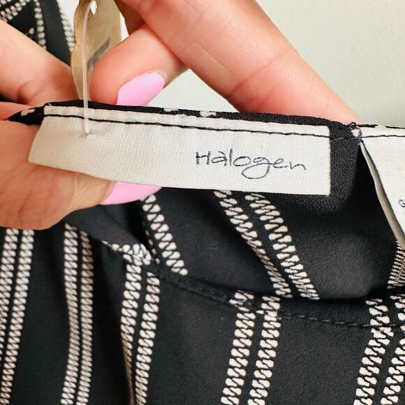 Halogen Pinstripe One Shoulder Ruffle Chiffon Blouse – Size Medium - Picture 4 of 9